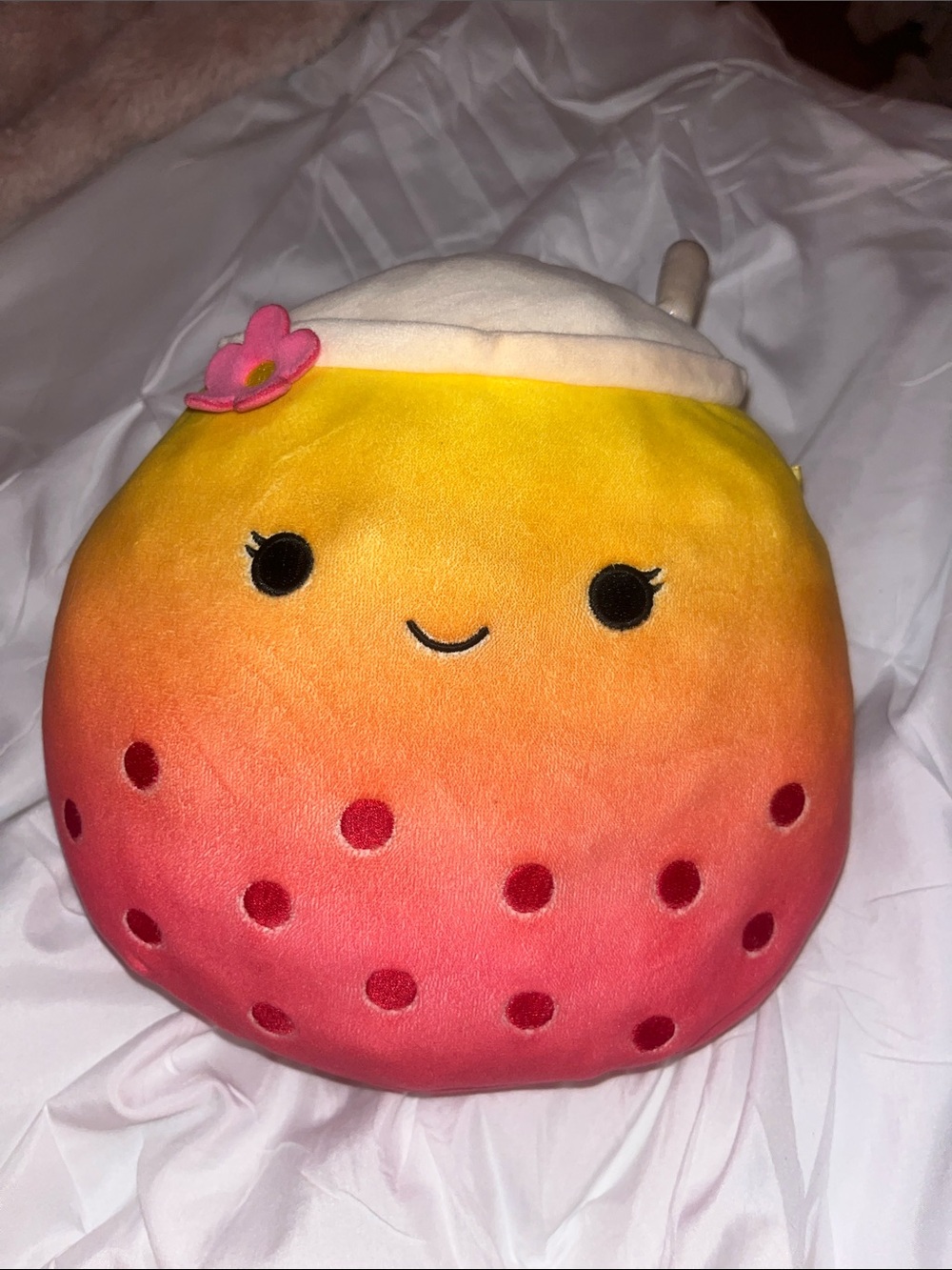 Squishmallow Rare Strawberry Bubble Tea Pillow - Yellow to Pink
